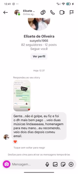 Depoimento enviado por uma cliente da MusicSom